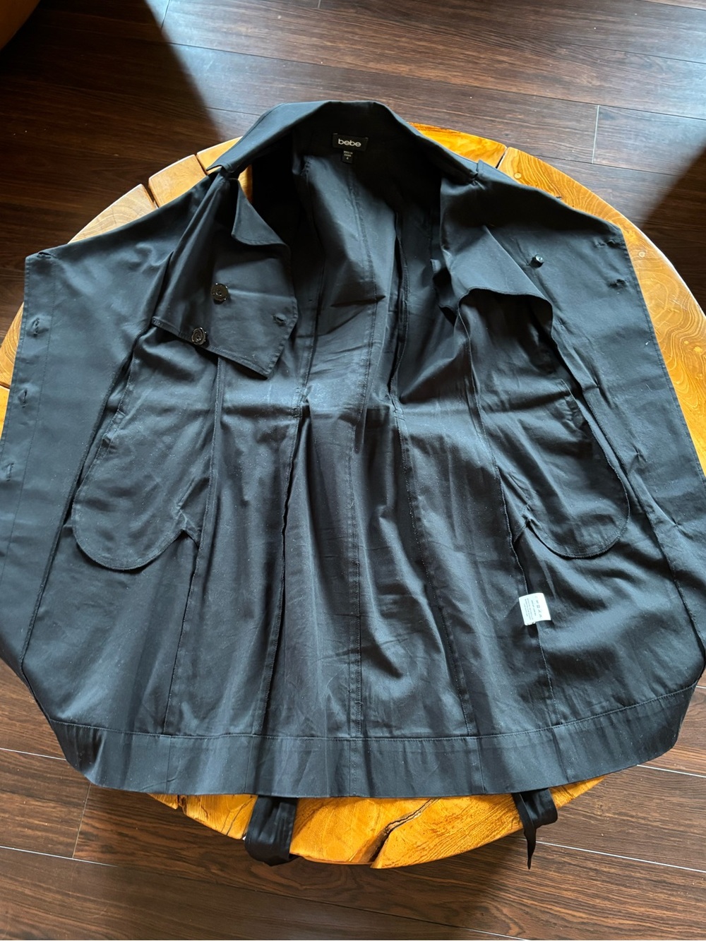 Vintage Bebe Trench Coat Style Dress Sleeveless Black Size 4 - Picture 8 of 15